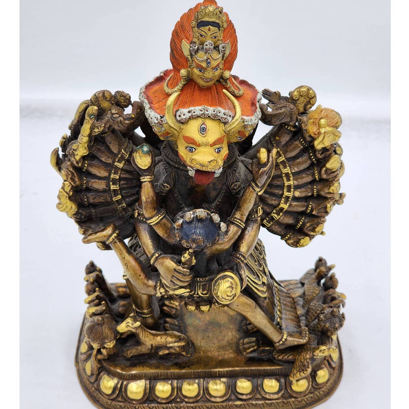 Rare Antique Gilt Bronze Yamantaka Sculpture Vajrayogini Deity Tibetan Statue 9"