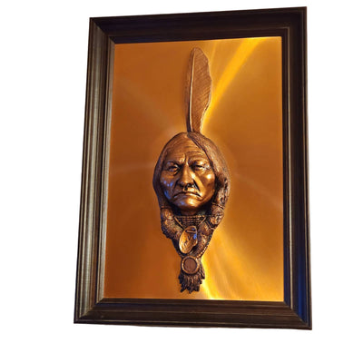 Indian Chief Bust 3D Copper Relief Art Gold Color Vintage Rare Framed 33x24