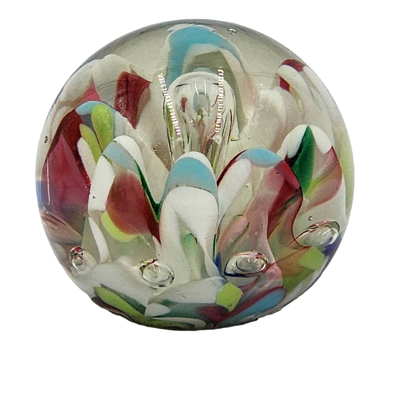 Beautiful Lampwork Paperweight Flower Bubble Art Glass Vintage Home Office Decor