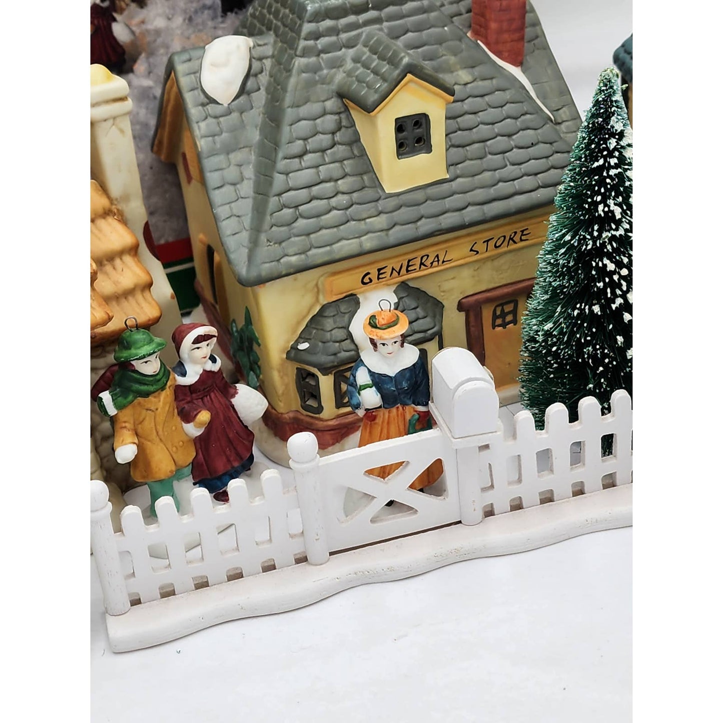 Vintage Christmas Village 12PC Building Church Bakery General Store People W/Box