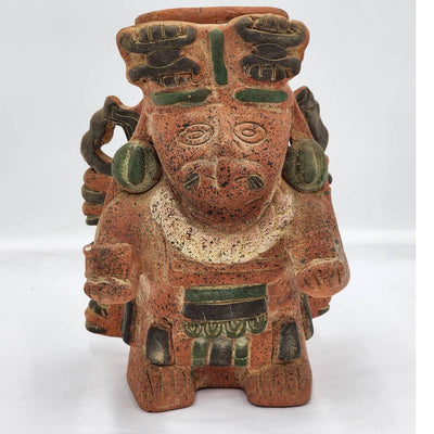 Vintage Mexican Folk Art Sculpture Aztec Style Statue Southwestern Style Art 9"