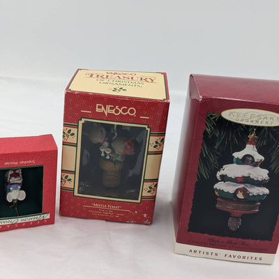 Hallmark Ornaments Vintage Enesco Mistle-Toast Christmas Peek a Boo W/Boxes