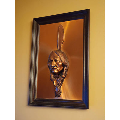 Indian Chief Bust 3D Copper Relief Art Gold Color Vintage Rare Framed 33x24