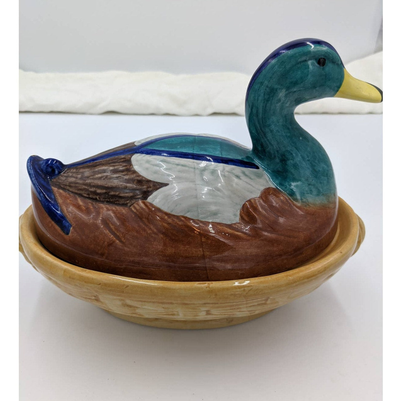 Vintage Italian Ceramic Duck Tureen Bowl Italy 01033 HandPainted Farmhouse 1940s