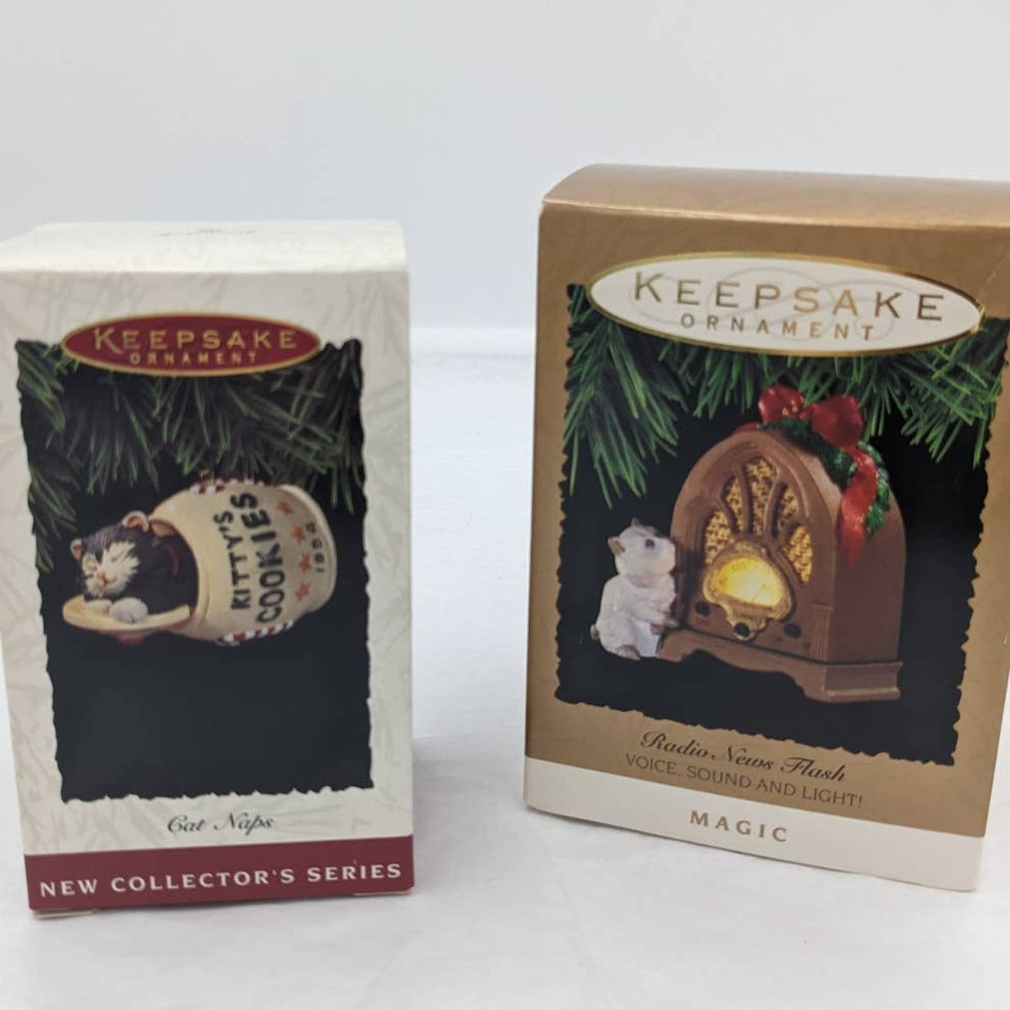 Hallmark Ornaments Vintage Lot Bundle Cat Naps Radio News Flash Keepsake Boxes