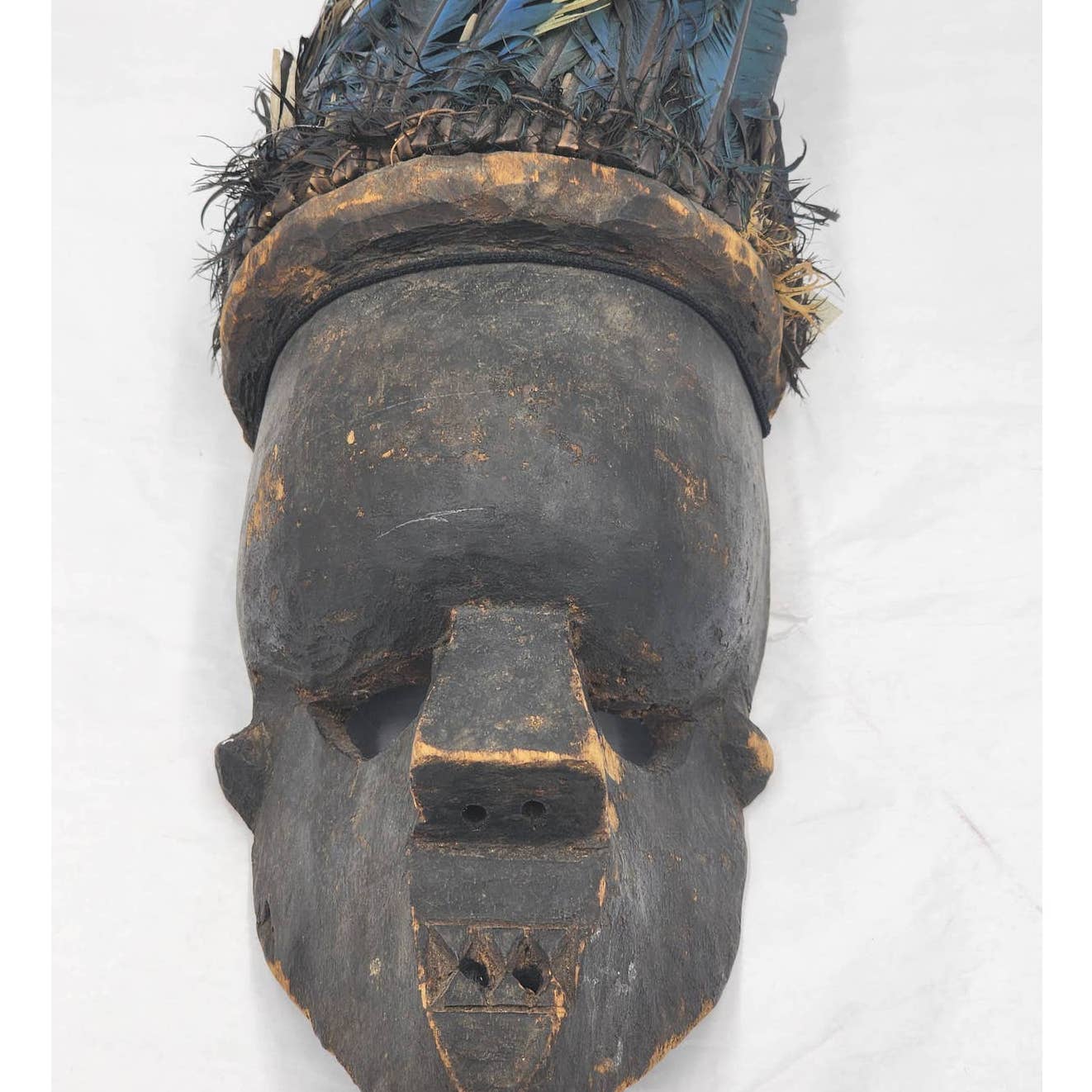 African Mask Salampasu Wamulandwa Zaire Tribal Feathers 20"