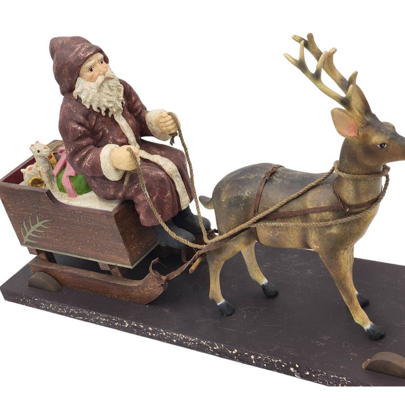 Large Santa Sleigh Reindeer Wheeled Platform Christmas Holiday Winter Decor 21"