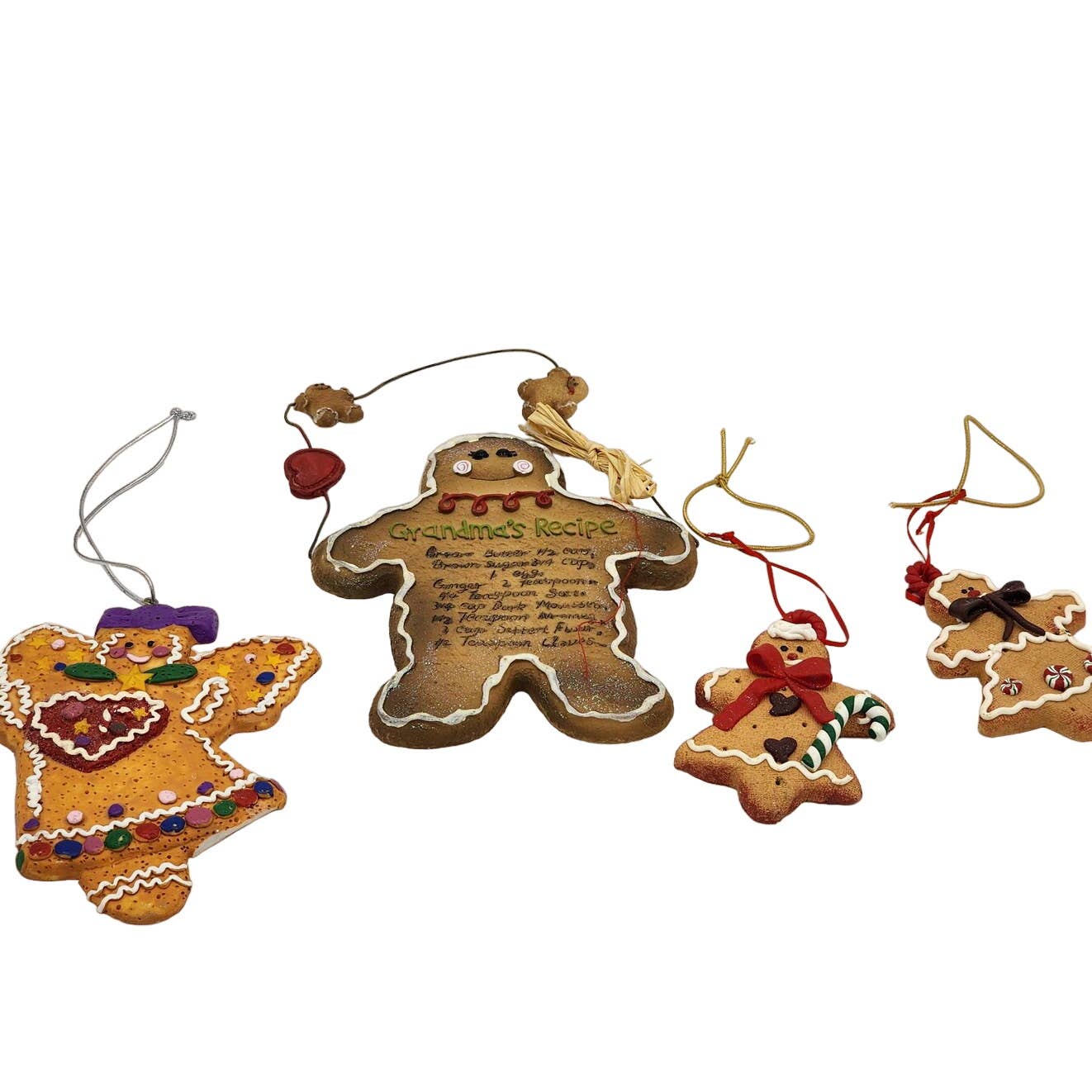 Christmas Tree Ornaments Gingerbread Lot 9 Pieces Grandma Recipe Vintage