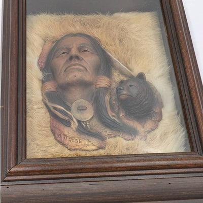 Shadow Box Neil Rose Wall Art Decor Buffalo Indian Picture Wooden Display Case