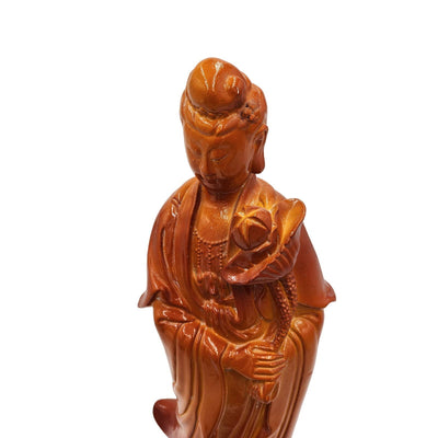 Guan Yin Goddess Statue Orange Bodhisattva Lotus Flower Deity Asian Buddhism 19"