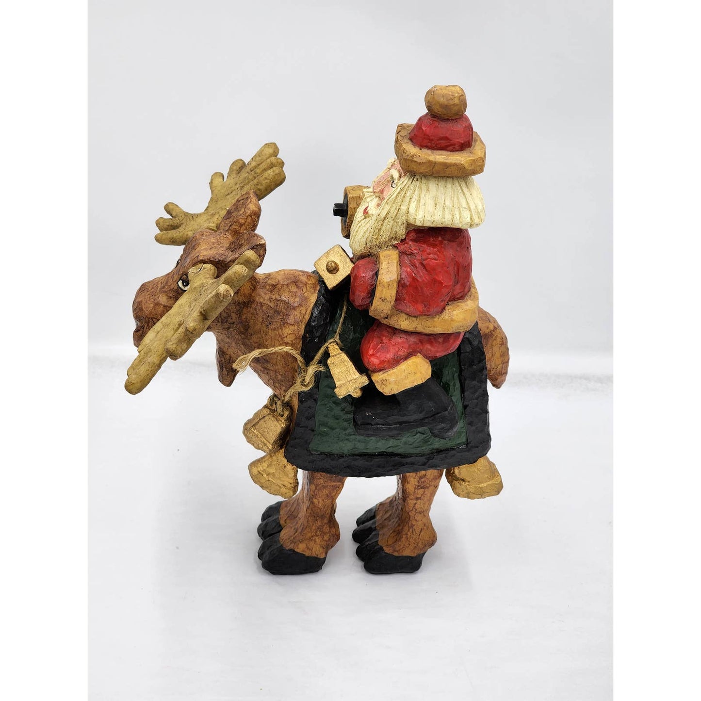 Santa Riding Moose Wood Handcrafted Signed Ken Kratz Rare Folk Art 1998 Vintage