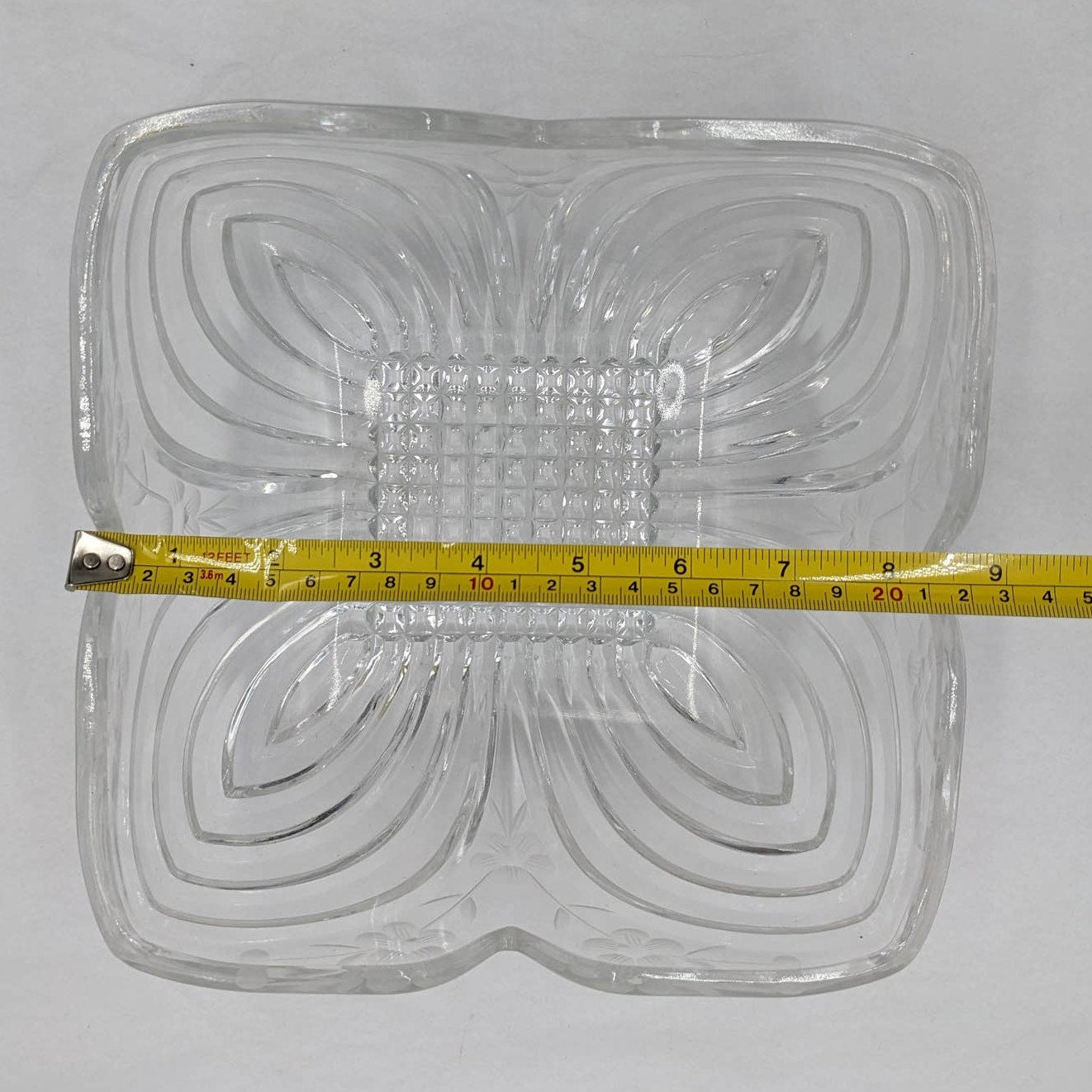 Vintage Glass Square Crystal Dish Flower Petal Centerpiece Serving Bowl Candy