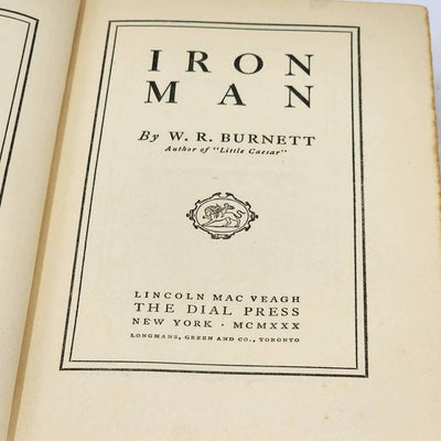 Iron Man By W. R. Burnett Vintage Novel Boxing First Printing 1930