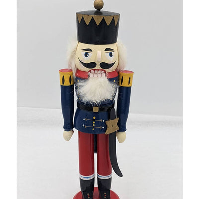 Vintage Nutcracker Soldier Holiday Christmas Decor Blue Red 13" Tall