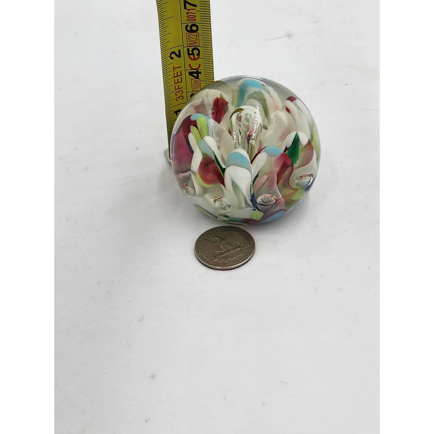 Beautiful Lampwork Paperweight Flower Bubble Art Glass Vintage Home Office Decor