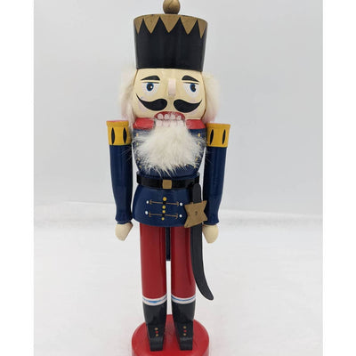 Vintage Nutcracker Soldier Holiday Christmas Decor Blue Red 13" Tall