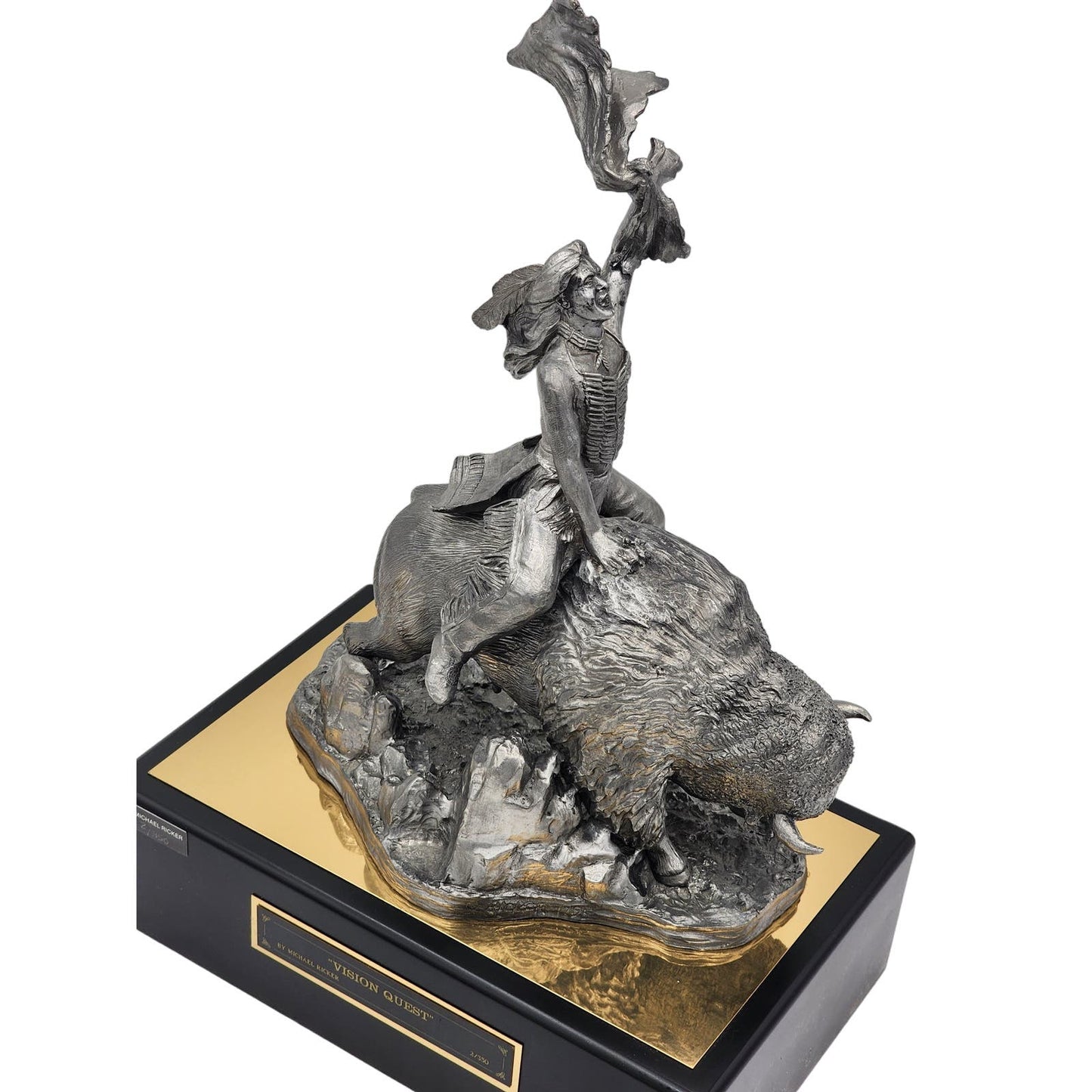 Michael Ricker Pewter Sculpture Indian Riding Buffalo Vision Quest 2/350 Western