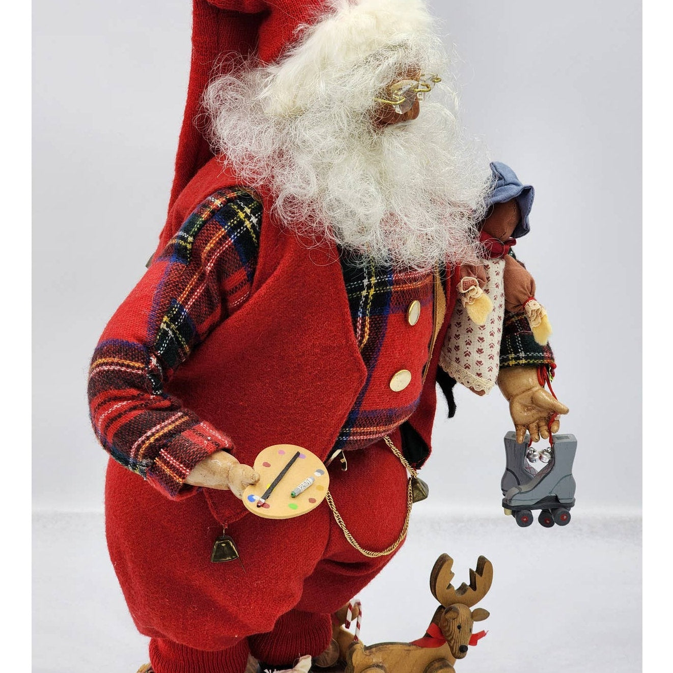 Vintage Christmas Santa Figurine Painter Palette Toys Reindeer Handcrafted 18"