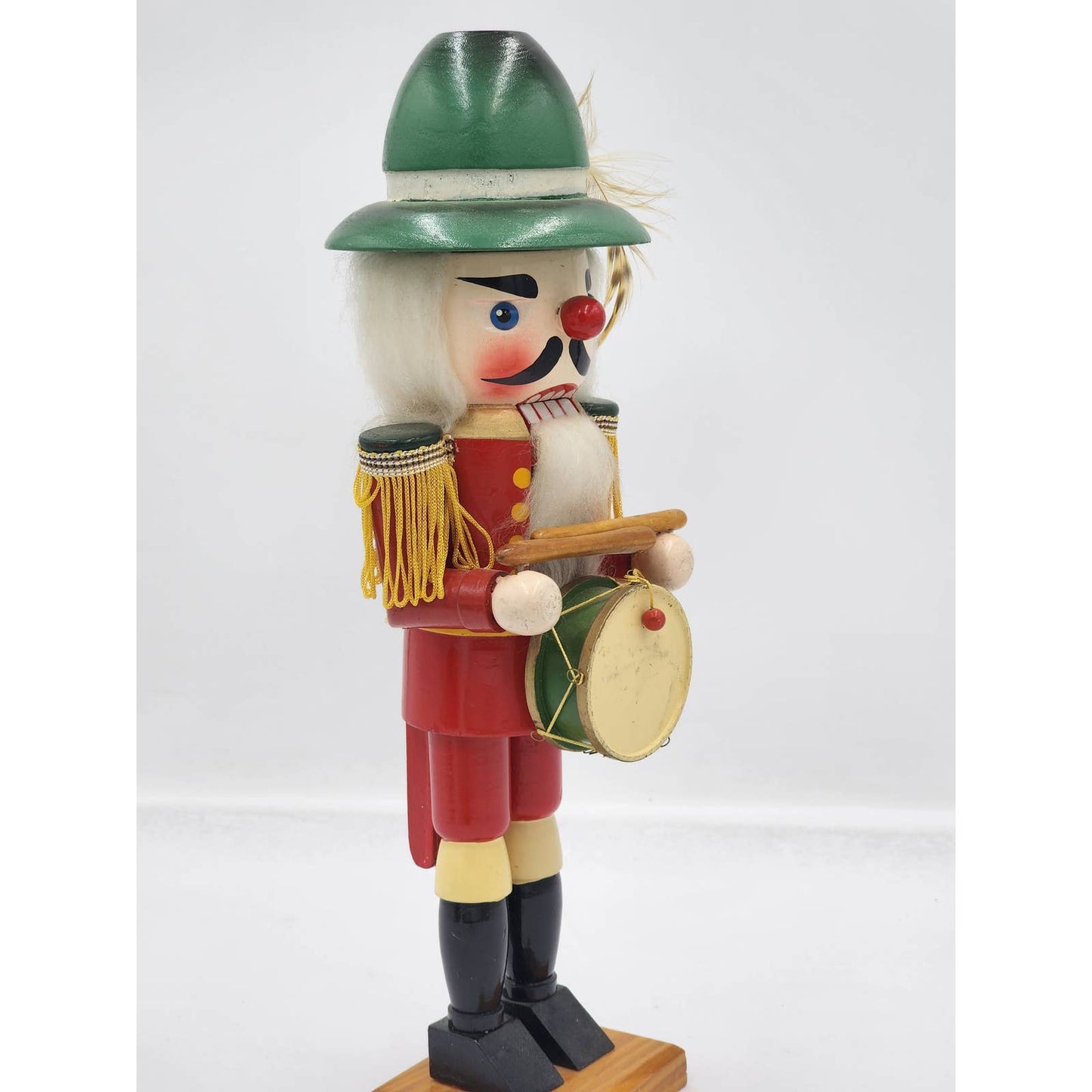 Nutcracker Drummer Vintage Christmas Collectible Decor Green Hat Feather 14"