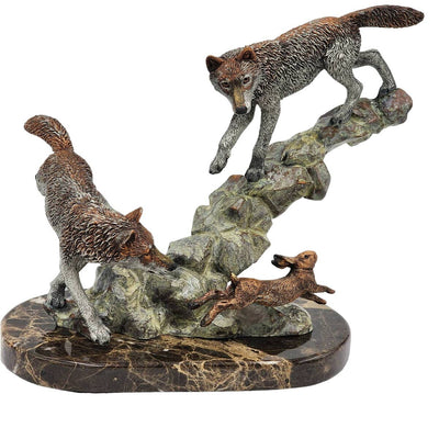 Kitty Cantrell Legends Bronze Mixed Media Sculpture Missed By Hare Wolf Wildlife