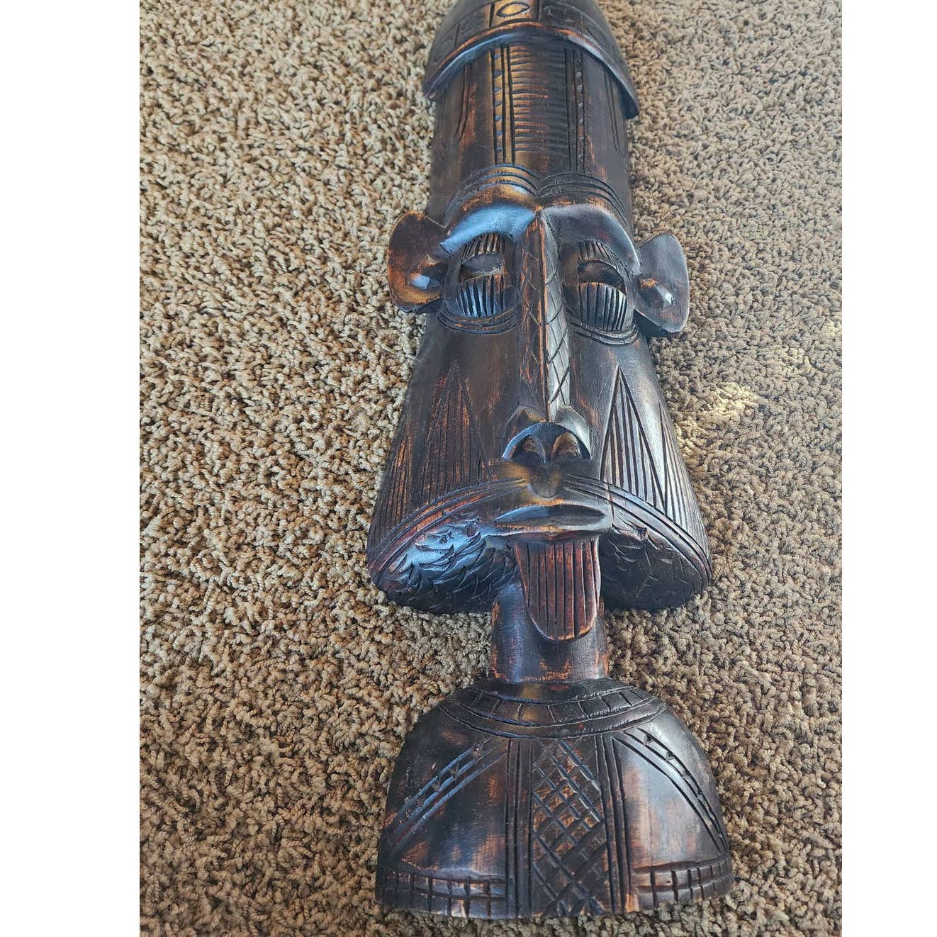 African Tribal Bearded Elder Hand Carved Wood Ghana Wall Hanging Sculpture 22"