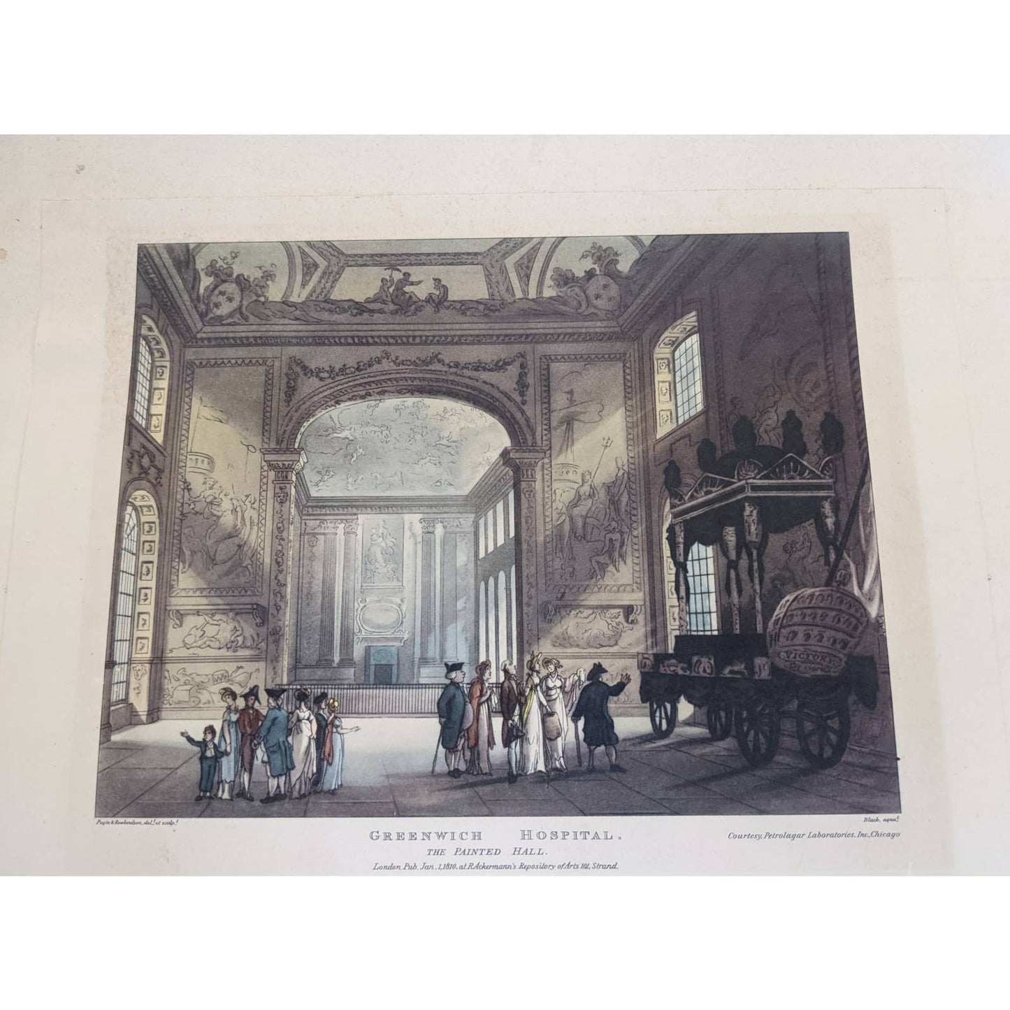 Antique Greenwich Hospital The Painted Hall London 1810 Ackermann Repository Art