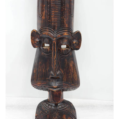 African Tribal Bearded Elder Hand Carved Wood Ghana Wall Hanging Sculpture 22"