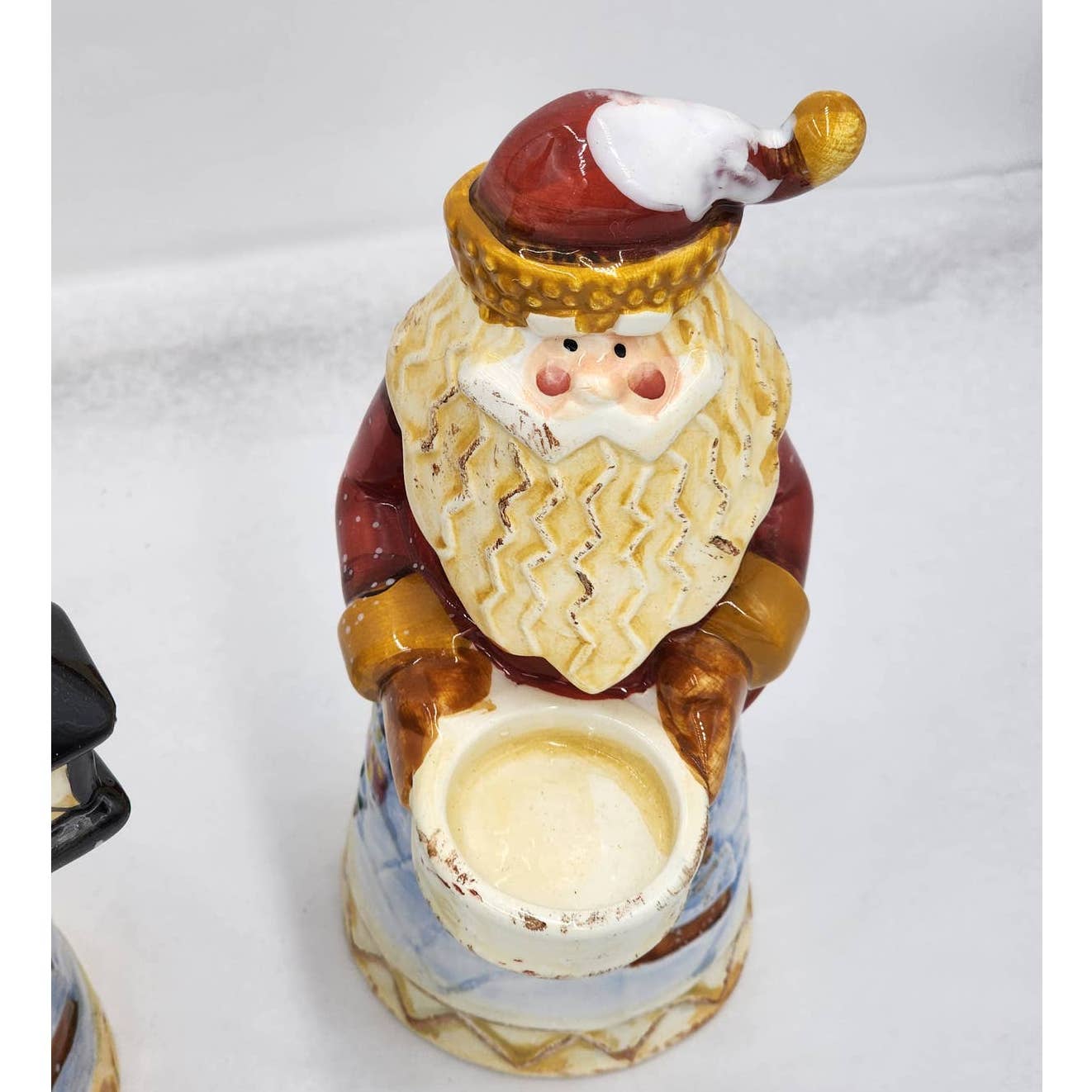 Santa Candle Holder Set Vintage Christmas Figurines Santa Holding Lantern Tree