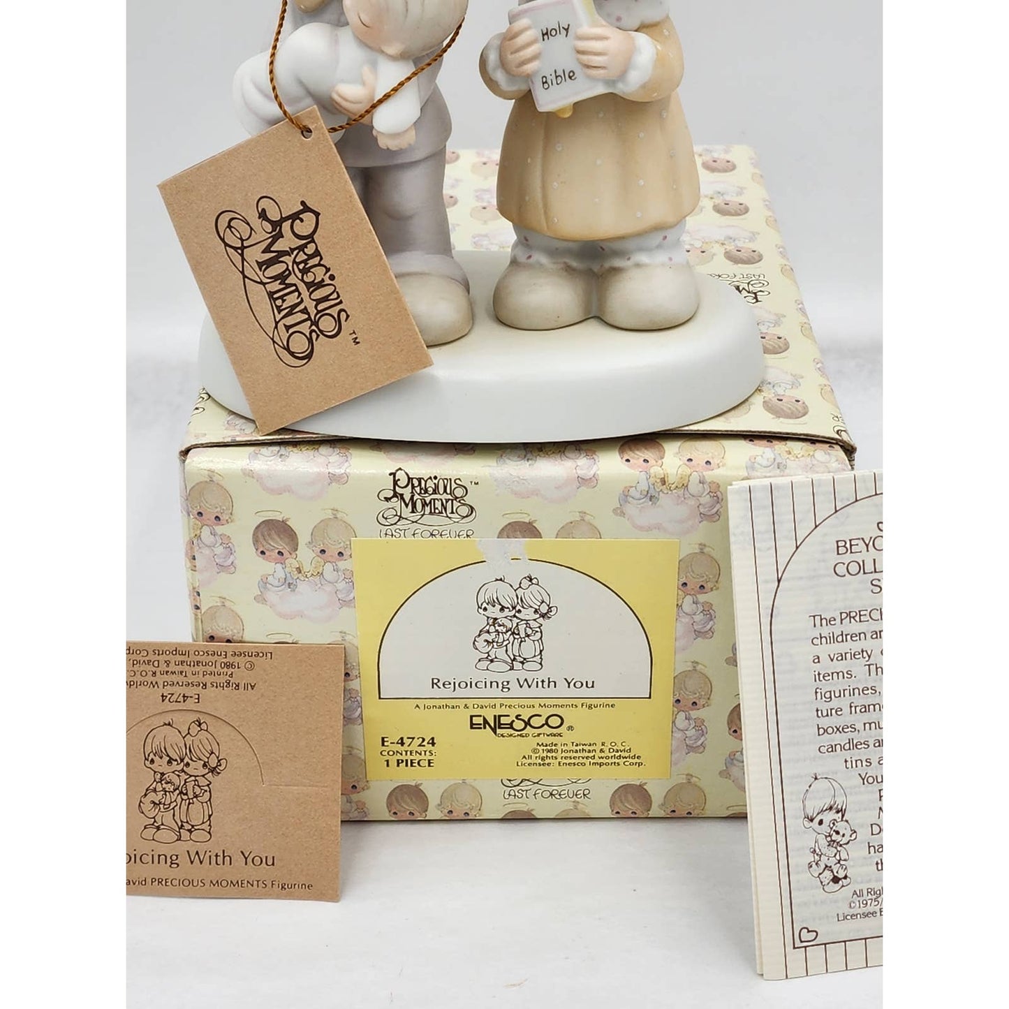 Precious Moments Figurine Rejoicing With You E-4724 Bible Vintage 1980 Box Tags