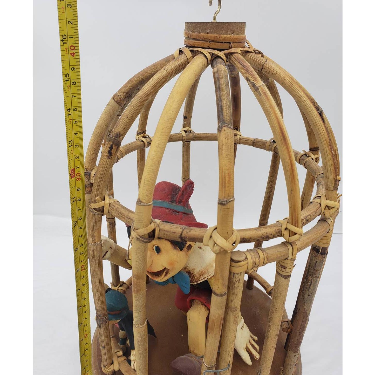 VTG Rare Walt Disney Pinocchio Jiminy Cricket Bamboo Cage that Opens and Hangs