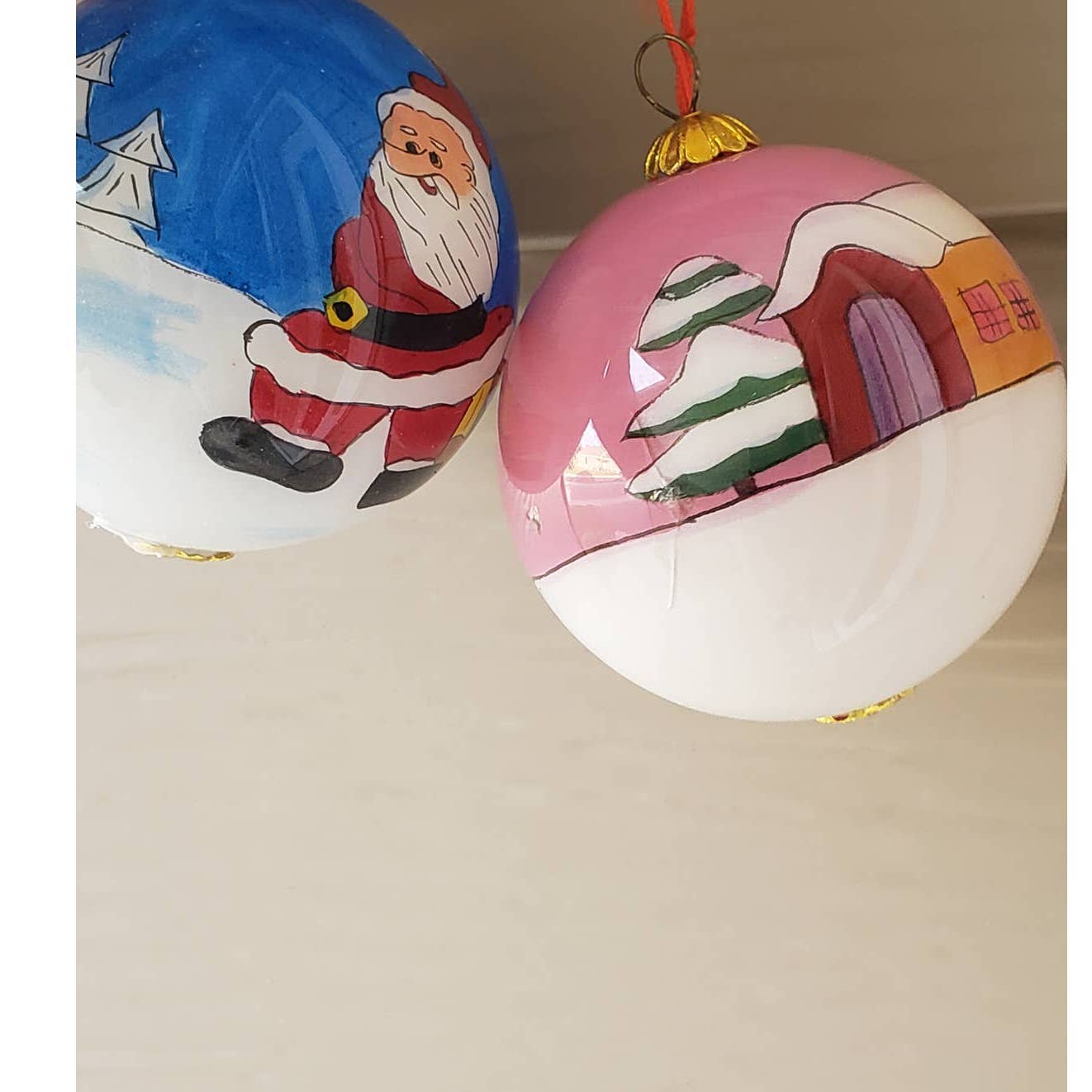 Vintage Christmas Ornaments Set of 4 Santa Sleigh, Santa Gifts, Angel, Xmas Tree