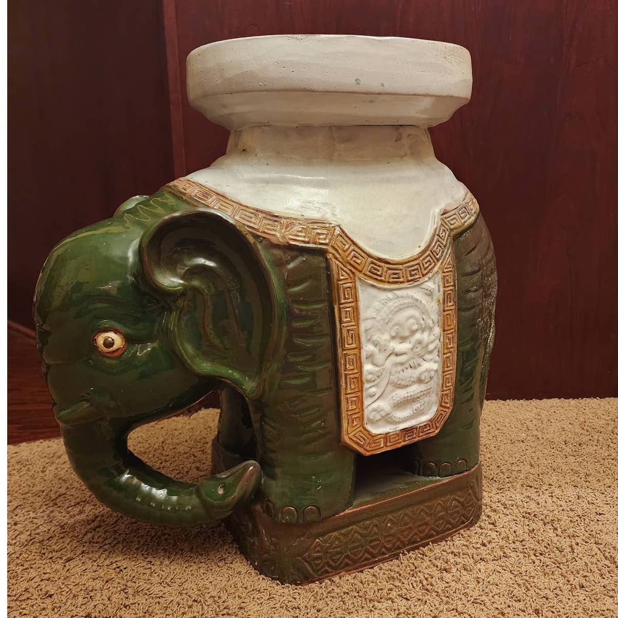 Elephant Figurine Garden Stool Plant Stand Planter Side End Table Vintage 21"