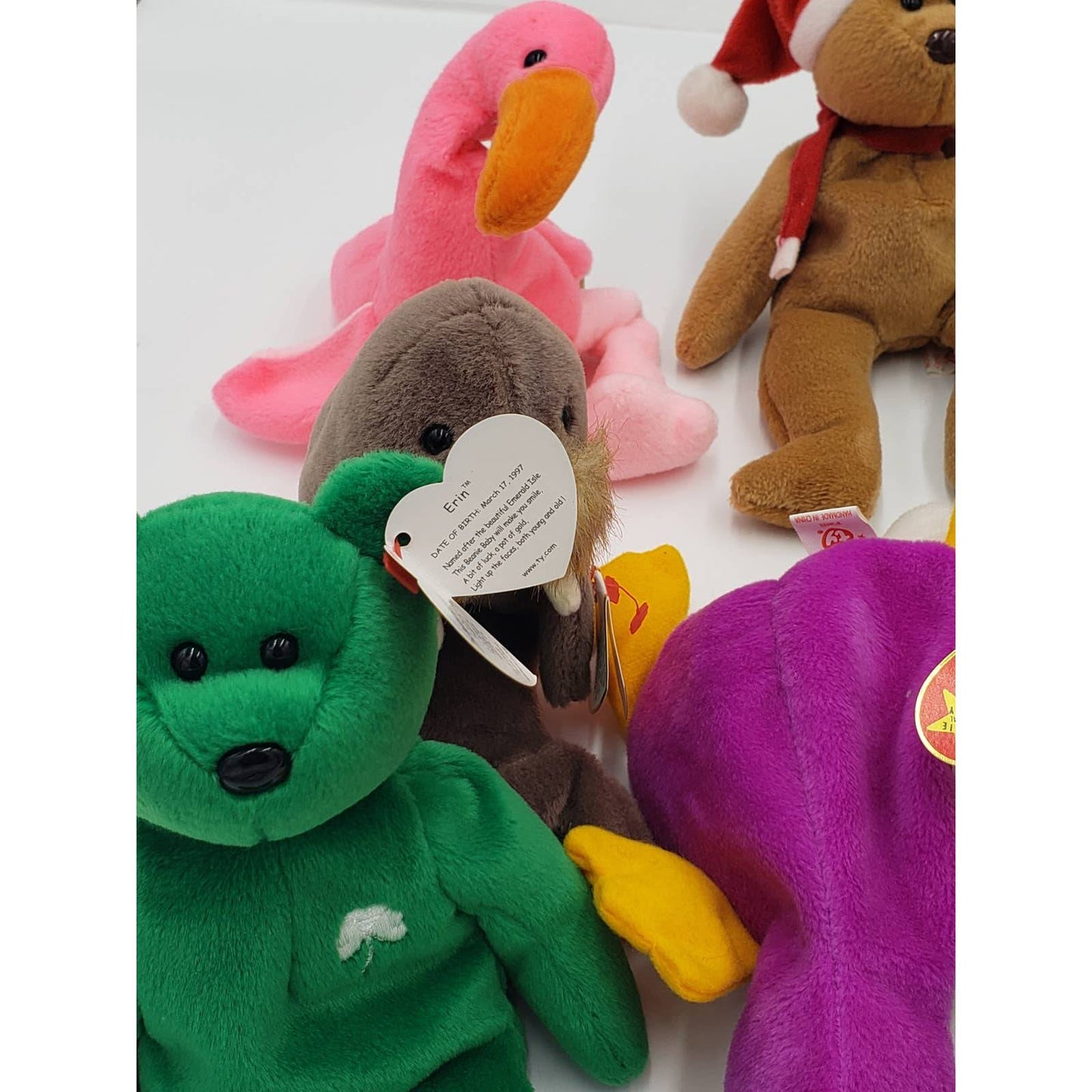 Ty Beanie Baby Lot 11: Patti, Claude, Quackers, Teddy, Waddle, Erin, Seaweed