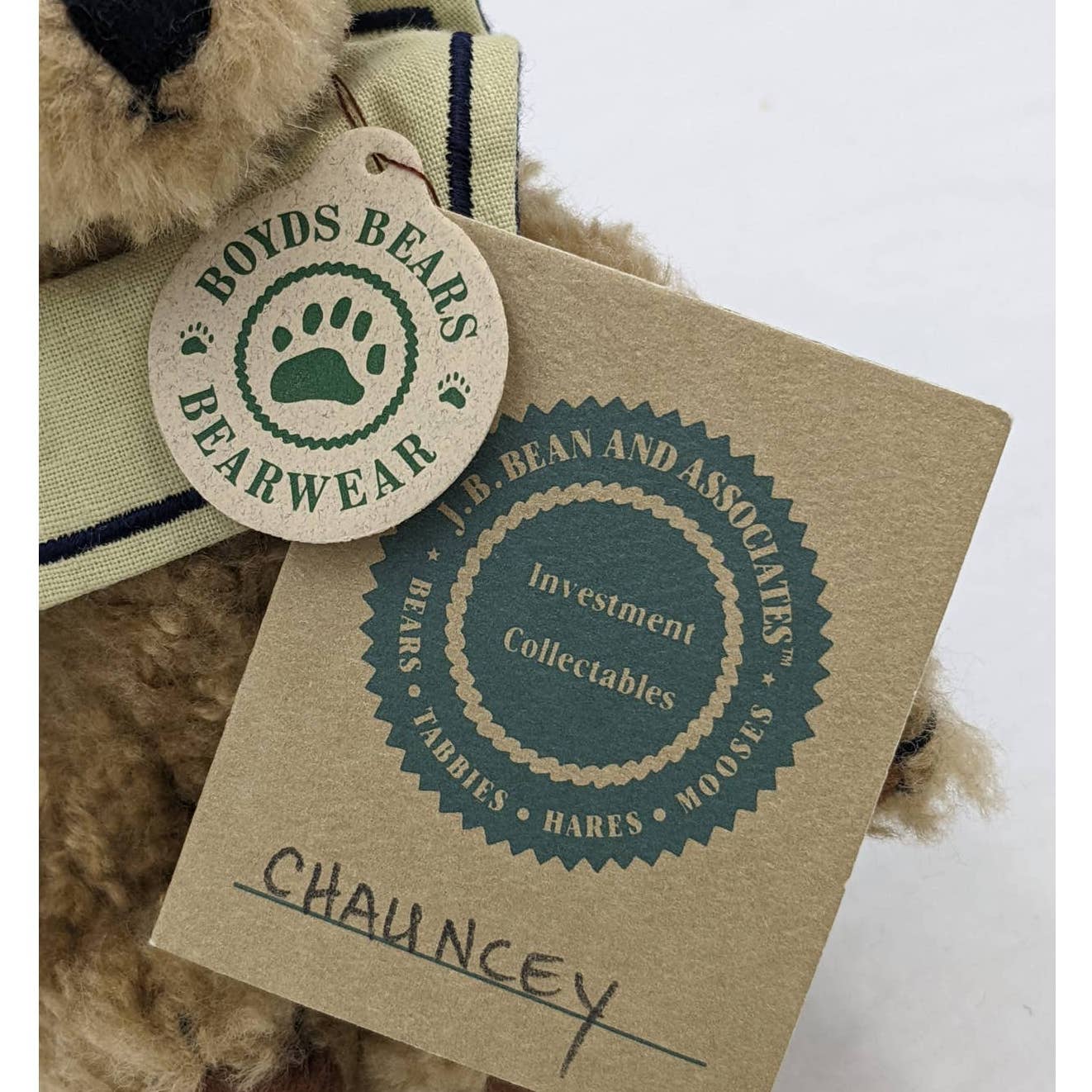 Boyds Bears Bearwear Chauncey JB Bean Investment Collectables Handmade Tags