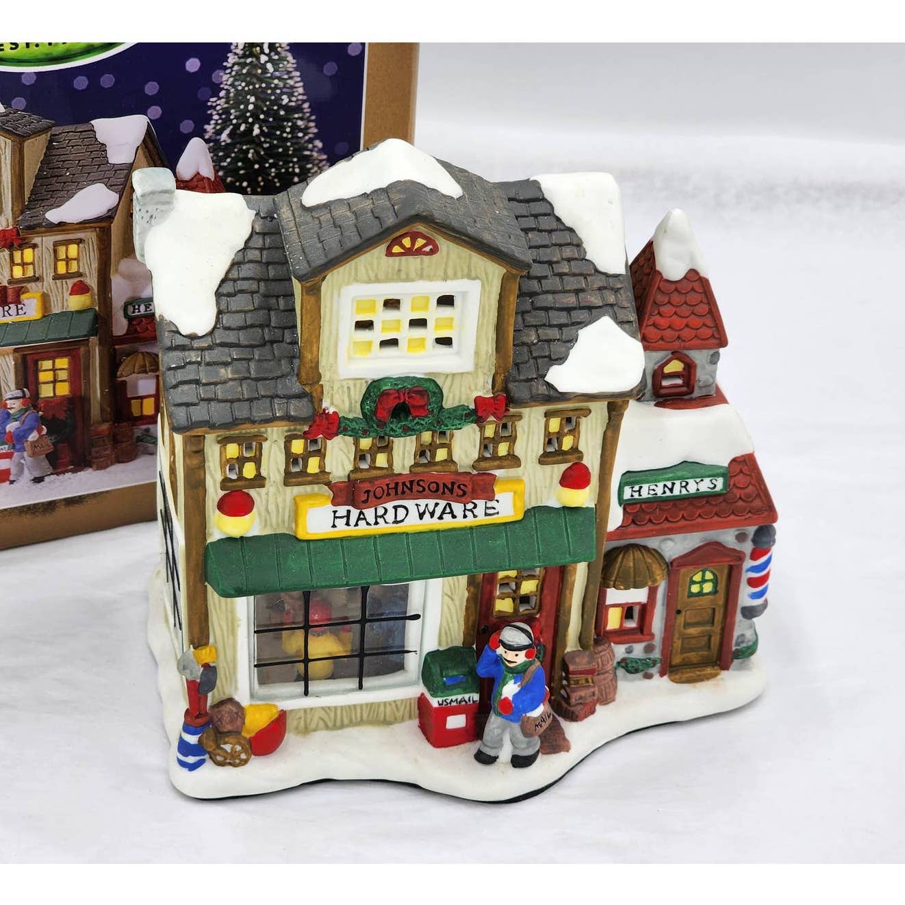 Christmas Village Enchanted Forest Porcelain Glass Window House Figurines Mail