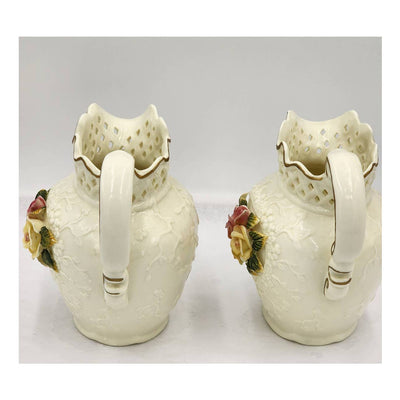 Jade Porcelain 3D Rose Floral Pitcher Set of 2