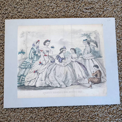 Antique Godey's Victorian Rare Hand Colored Fashion Book Plate Print August 1865