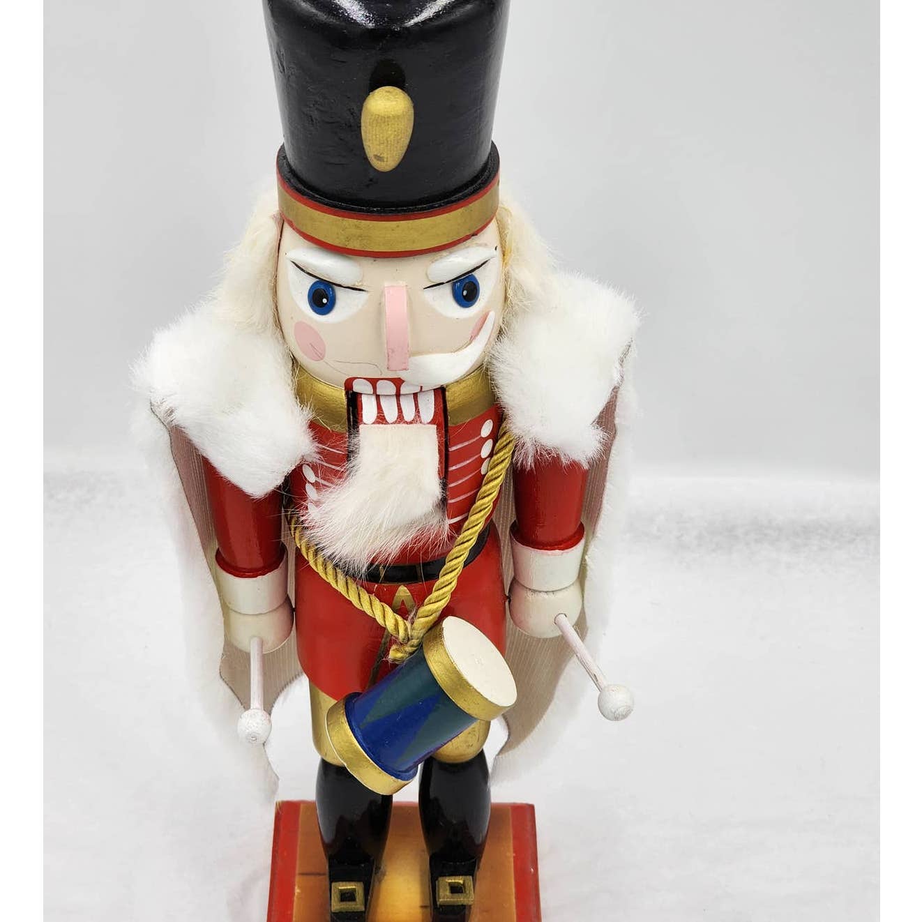 Nutcracker Christmas Drummer White Cape Vintage Wooden 13"