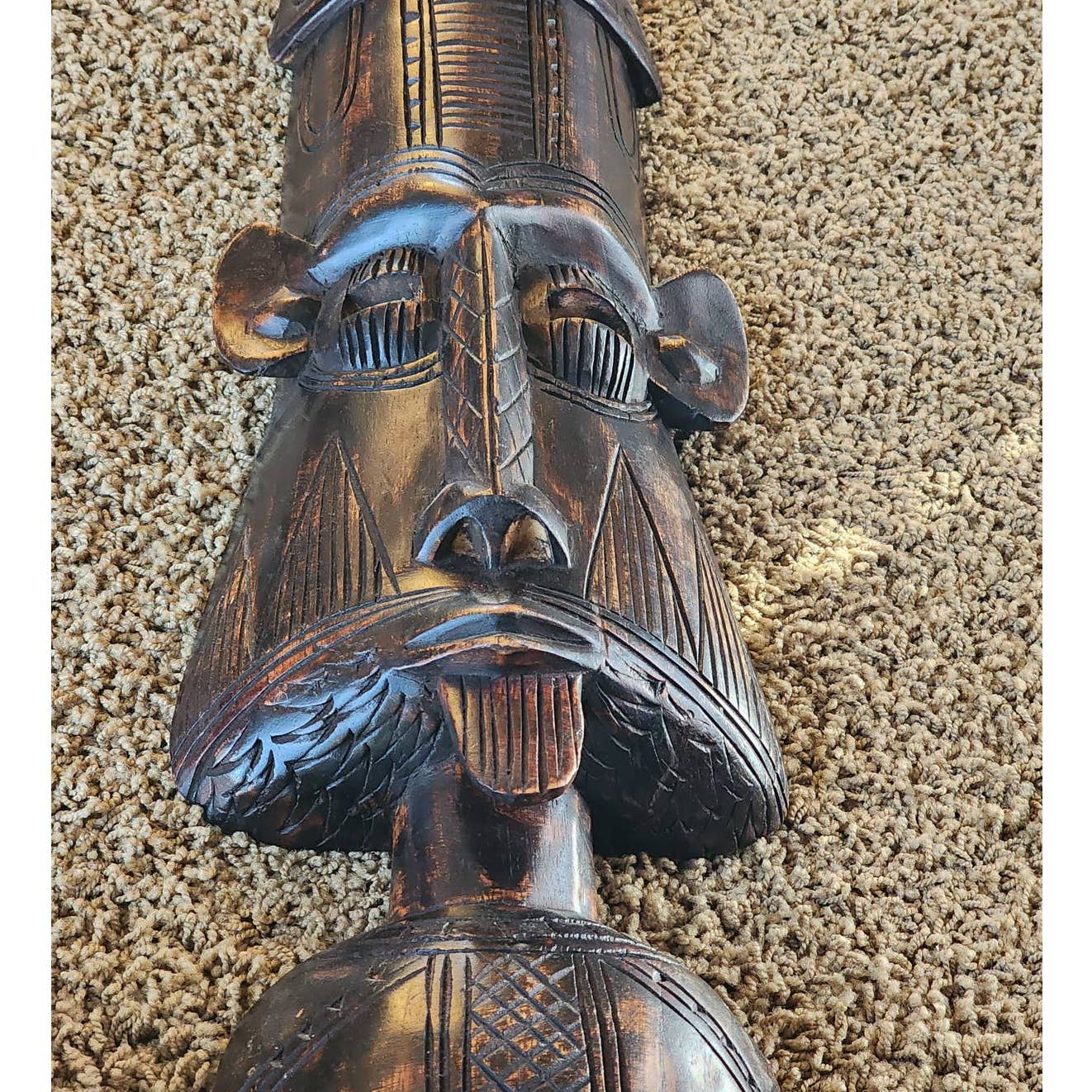 African Tribal Bearded Elder Hand Carved Wood Ghana Wall Hanging Sculpture 22"