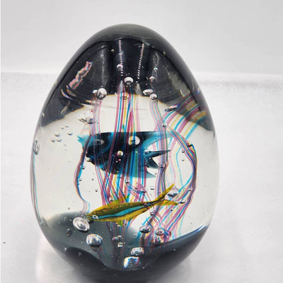 Murano Glass Fish Aquarium Signed Elio Raffaeli Egg Paperweight Italian 8"