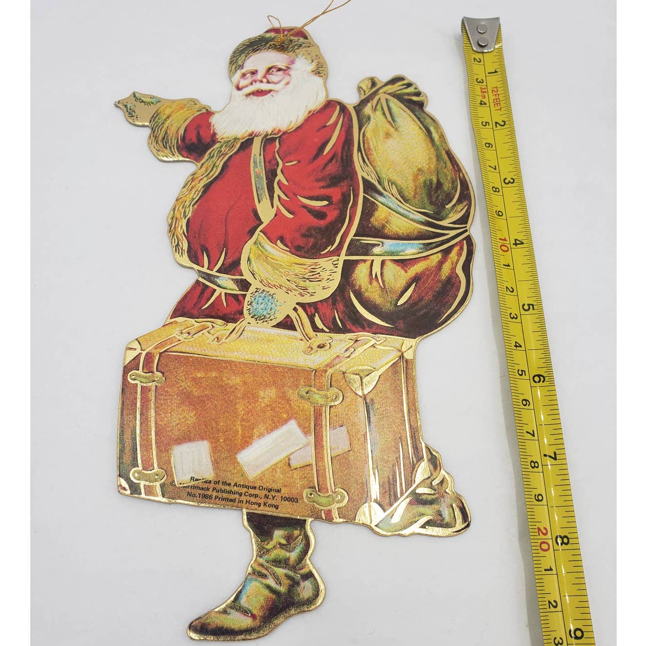 Christmas Die Cut Merrimack 1986 Vintage Santa Suitcase Hanging Card Ornament