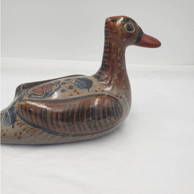 Vintage Duck Mexico Folk Art Pottery Floral Design