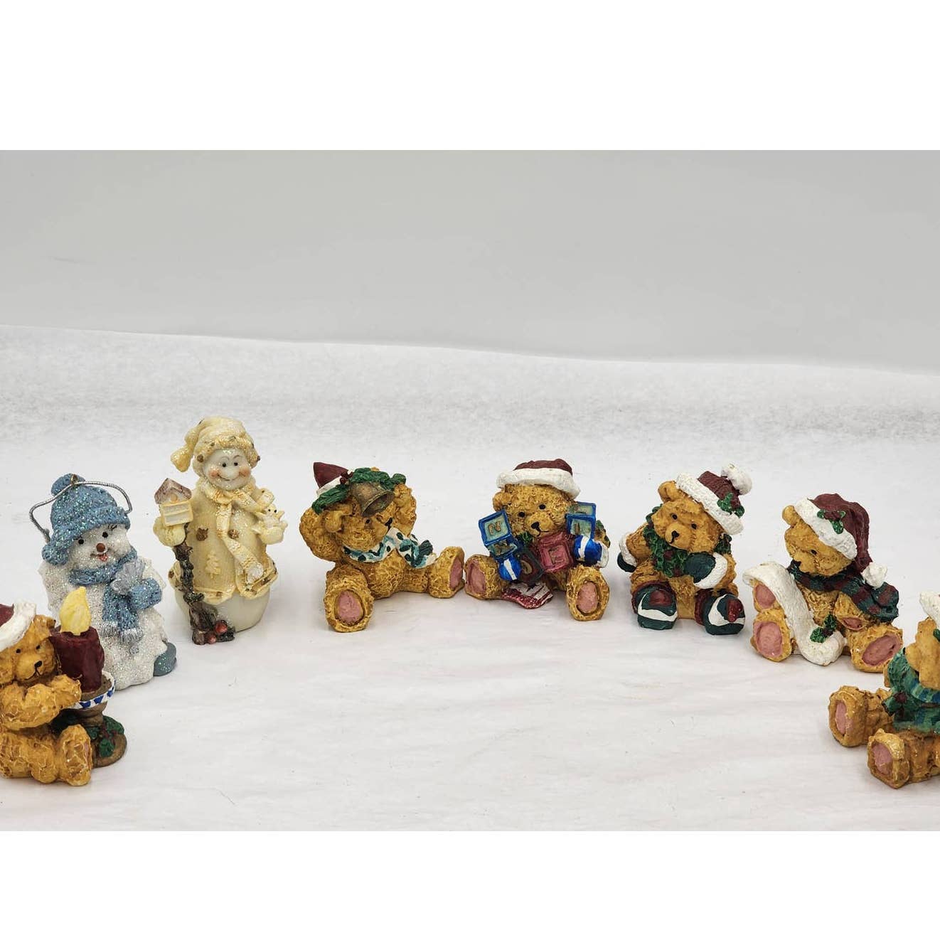 Vintage Christmas Bears And Snowman Ornaments Miniatures Set Of 6 Holiday Bears