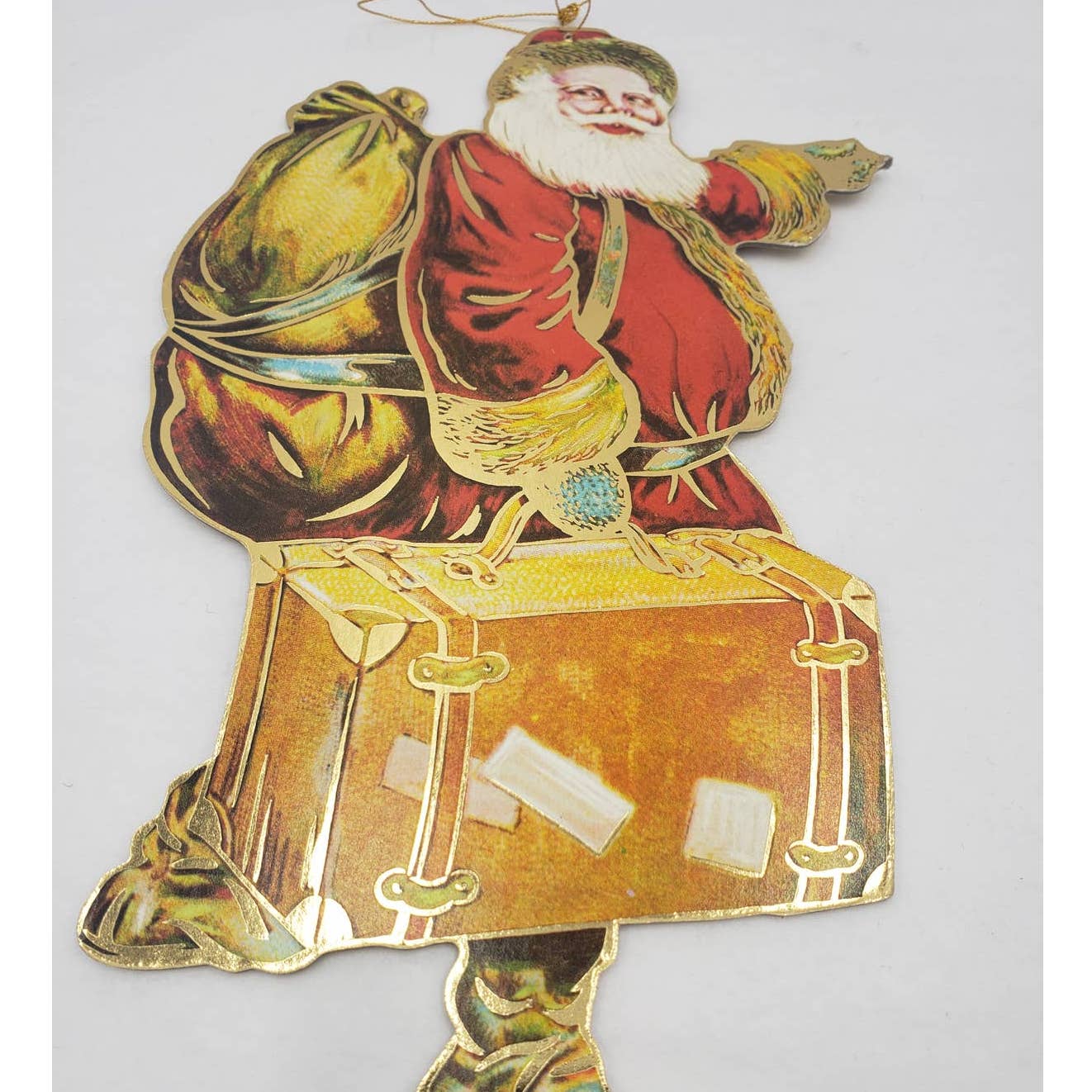 Christmas Die Cut Merrimack 1986 Vintage Santa Suitcase Hanging Card Ornament