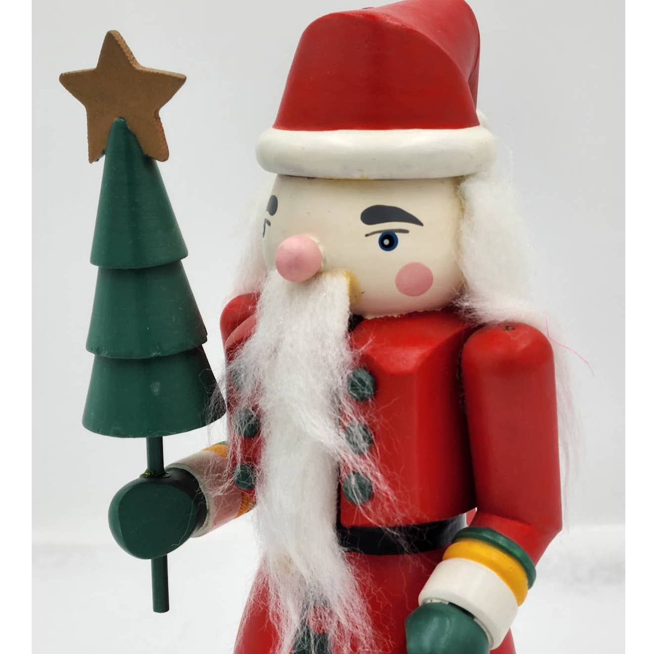 Nutcracker Christmas Santa Figurine Holding Tree Rosy Cheeks Santa Claus 10"