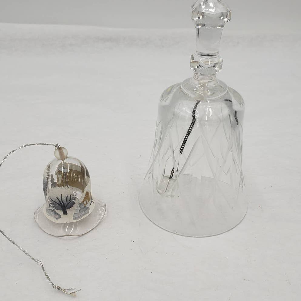 Set of 2 Bells Glass Bell and Ornament Winter Bell