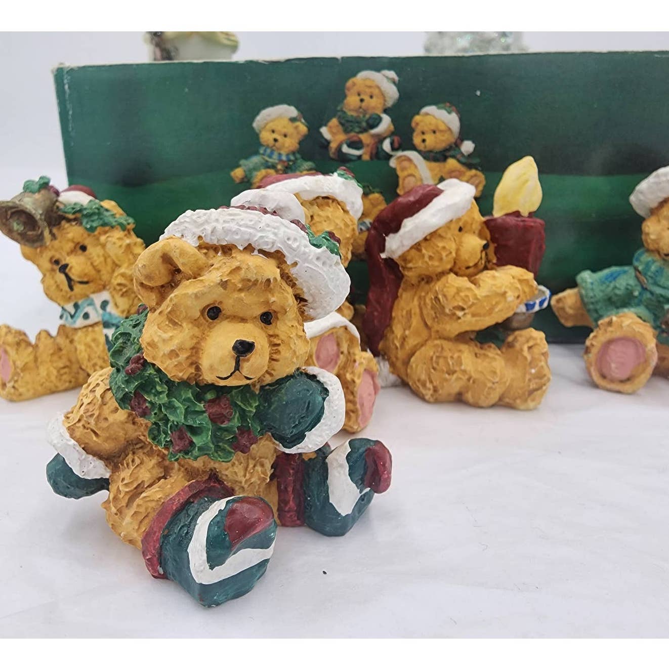 Vintage Christmas Bears And Snowman Ornaments Miniatures Set Of 6 Holiday Bears