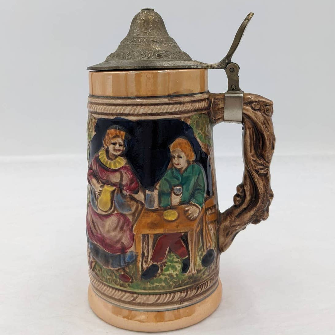 Vintage Beer Stein Raised Images Pub Drinking 7"