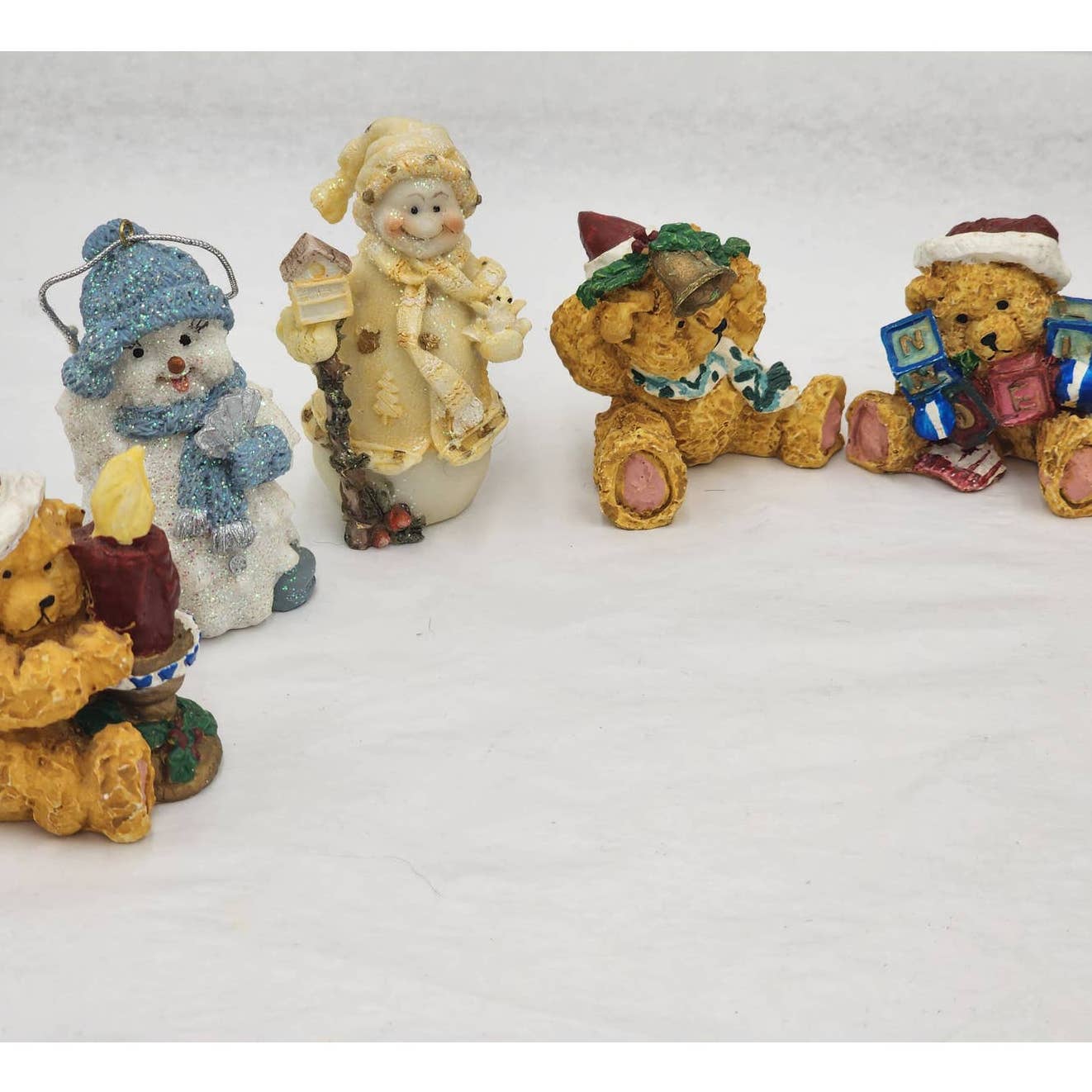 Vintage Christmas Bears And Snowman Ornaments Miniatures Set Of 6 Holiday Bears