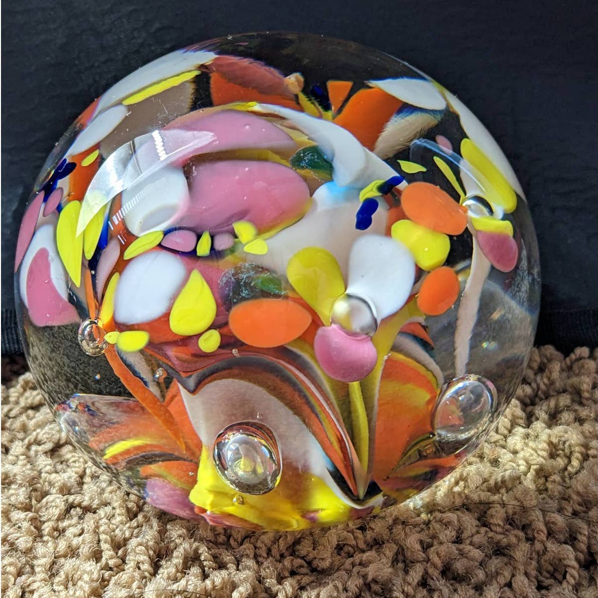 St Clair Paperweight Glass Vintage Art Glass Colorful Floral Bubble Handmade USA